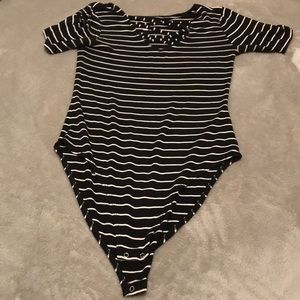 White and black striped bodysuit